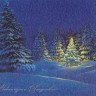 06482 - Художественная корпоративная открытка в синей гамме с изображением зимнего заснеженного леса.​ Открытка из плотной дизайнерской бумаги с ярко-выраженной фактурой, с конгревом и тонким тиснением серебряной фольгой. Открытка формата А5.